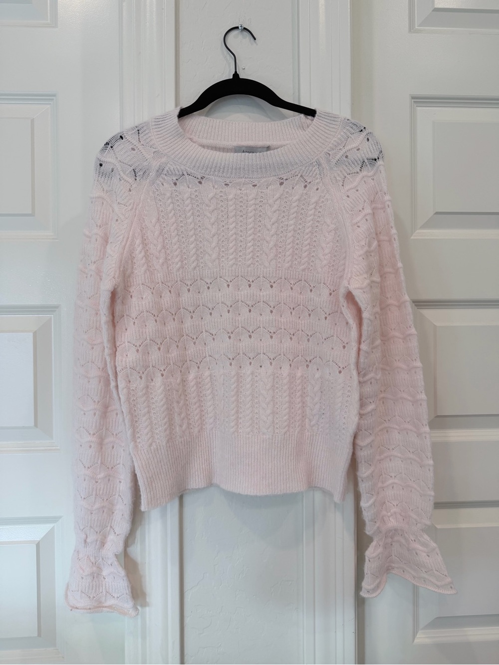 Francesca's Collections Pale Pink Cable Knit Crewneck Sweater